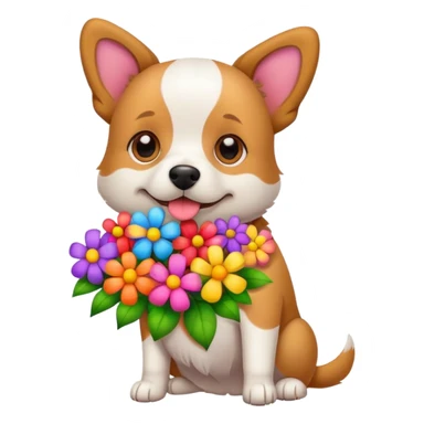 A dog holding a lot of flowers sticker
