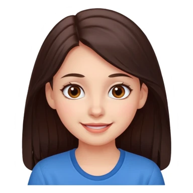 An emoji ios 18 featuring a girl with dark brown long hair, brown big eyes, light pinkish skin, red cheeks,  sticker
