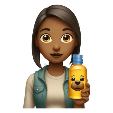 a girl rolling her eyes with a bear oil bottle in hand  sticker