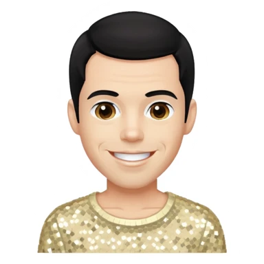 Steve O from Jackass with black hair, cream sequin outfit sticker