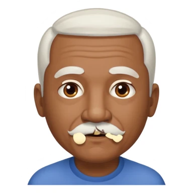 An elderly man emoji with medium-dark skin tone, short neatly trimmed white hair around the sides and back of his head, a bald top, and well-groomed facial hair — a small white mustache paired with a short rounded white goatee that frames his mouth. sticker