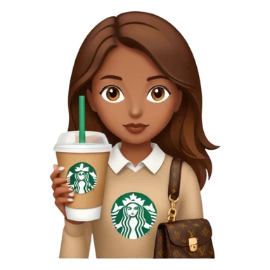 Starbucks cup cold drink with brown girl brown hair with Luis vittuon Bag sticker