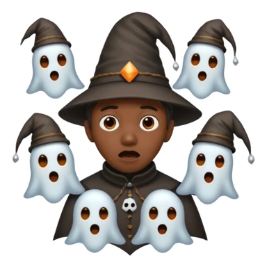 4 ghosts with pointy hats scaring a black person sticker