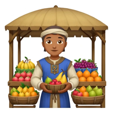 merchant in medieval time with fruit stand sticker