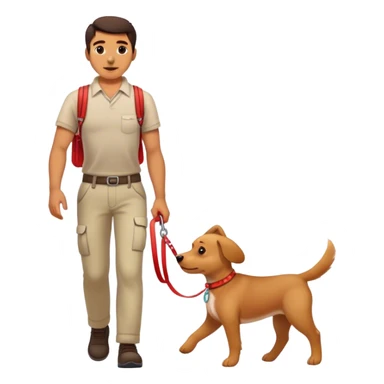 cute dog red leash on it's neck getting walked by man. sticker