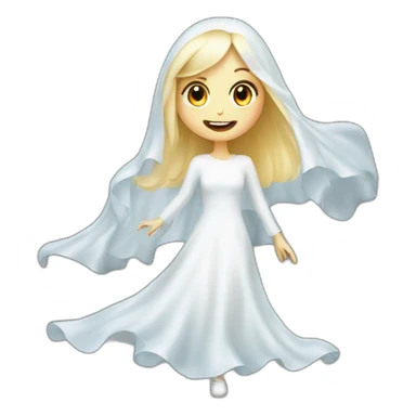 a blondie girl dressed as a ghost moving up the floor going to a party sticker