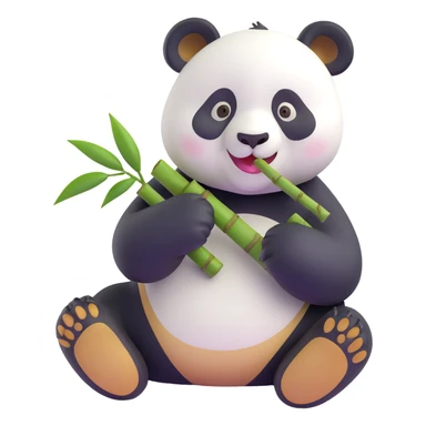 panda eating bamboo in forrest background, close up pose sticker