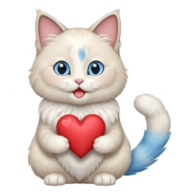Full body ragdoll Cat holding a heart and mouth open, blushing sticker