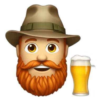 red beard with bucket hat holding a beer sticker