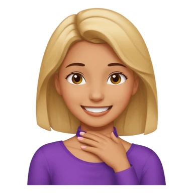 girl grabbing her neck while smiling sticker