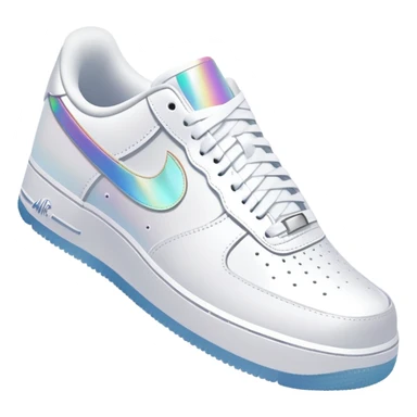 White Nike Air Force 1 with an iridescent swoosh white sole sticker