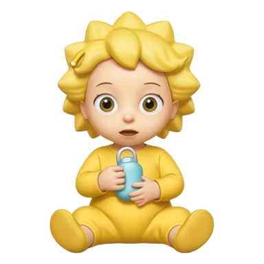 A 3D cartoon baby character entirely yellow, styled like Maggie Simpson, with pacifier, yellow onesie, big eyes, smooth shading, Memoji-style rendering, consistent with other yellow Simpsons characters. sticker