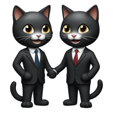 Two dark colored, happy cats, shaking hands in suits both with headphones on.   sticker