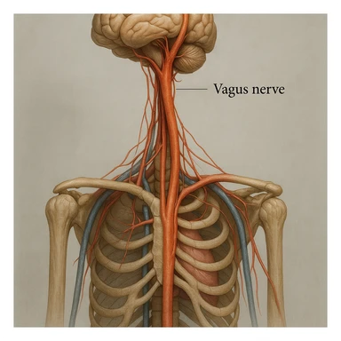 vagus nerve realistic, hyper realistic 4K style, anatomical details, clinical atmosphere, neutral background sticker