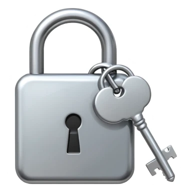 A chrome silver lock and key emoji, smooth metallic surfaces, glossy reflections, luxury swag vibe, minimal iOS emoji style, centered on clean white background sticker