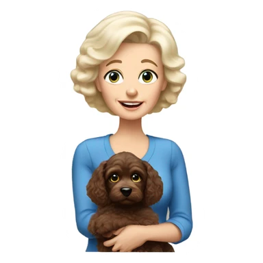 blue eyed old blonde lady with dark brown Cockapoo puppy dog sticker