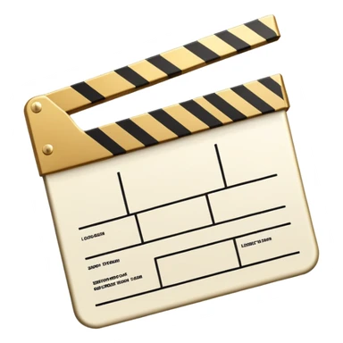 ultra simplified movie clapper with gold and white colors, two simple rectangles with a diagonal line sticker
