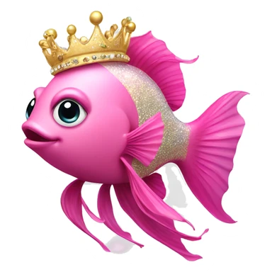pink fancy fish with glitter and jewelry and gold crown sticker