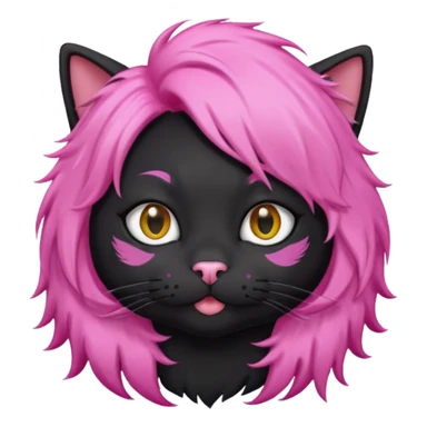 Black cat wearing a pink hair wig sticker