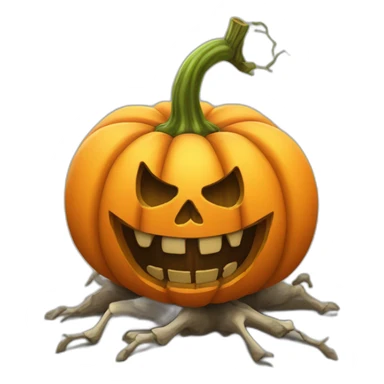 a Halloween pumpkin with skeleton hands takes root sticker