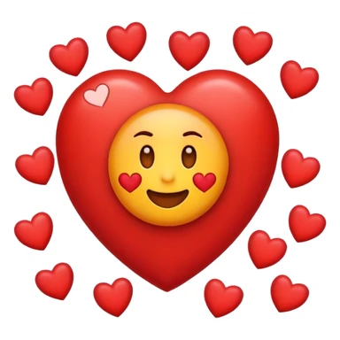 Regular emoji with heart, surrounded by hearts sticker