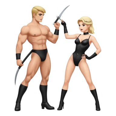 dominatrix whipping a naked man sticker