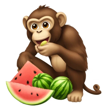 Monkey eating watermelon and chicken sticker