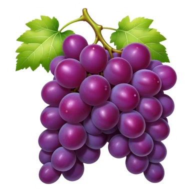 Cinematic Realistic Grapes Emoji, Clustered together in rich purple hues, with smooth, plump skins reflecting light in a glossy, delicate sheen. The stems curve slightly, holding the clusters together like a sweet, natural treasure. Soft glowing outline, capturing the essence of natural sweetness and richness in a bunch of ripe grapes! sticker