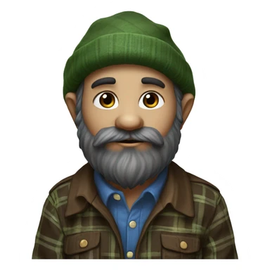 gnome with almost black beard, dark brown eyes, young, with a BLUE wool hat, brown boots and a green plaid shirt. The body should be cartoonish and not realistic. sticker