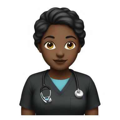 Black girl with middle part and black hair in black scrubs full body no stethoscope  sticker