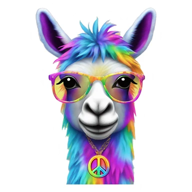 Psychedelic trippy tie die lama wearing a peace necklace sticker