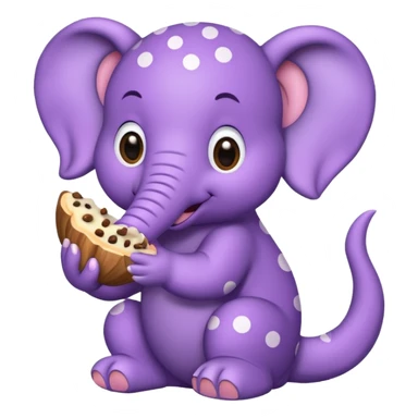 A purple poke a dotted elephant eating a squirl sticker
