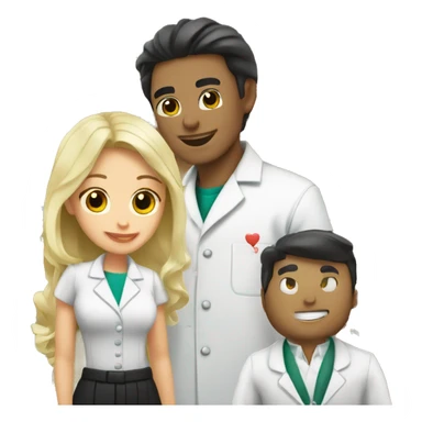 blonde female pharmacist and Italian male chemist with black hair in love sticker