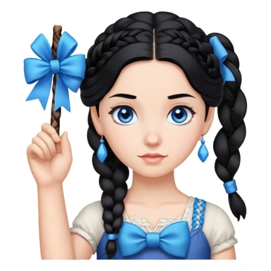 girl with black hair in one braid and blue eyes with a bow in her hand sticker