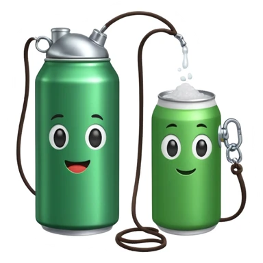Green Soda can on left on leash of Salt Jug on right sticker