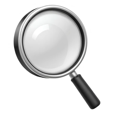 A 3D rendered magnifying glass, tilted right, frosted glass lens, in black and white, subtle shadows, background, high detail, cinematic lighting, app icon style

 sticker