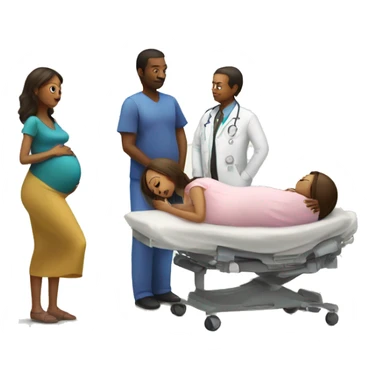 a pregnant woman gives birth and doctors stand nearby sticker