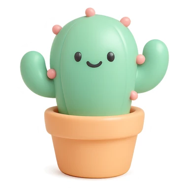 a smiling cactus vinyl figure in a pot, cartoon style sticker