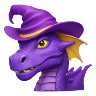 purple dragon with yellow eyes wearing wizard hat sticker