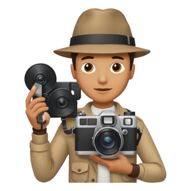 man single large film Camera ,on his shoulder sticker