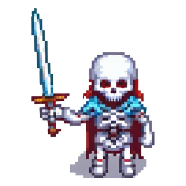 pixel art skeleton with a sword raised sticker