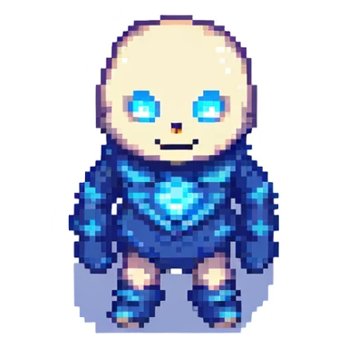 Undertale Sans character, simple and iconic pixel art, blue eye glowing, standing pose sticker