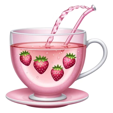 Pink sparkling tea cup with strawberry tea in it sticker