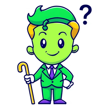 The Riddler villain with green suit, question mark cane, mischievous grin sticker