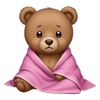 Sad teary eyed teddy bear sitting with pink blanket sticker