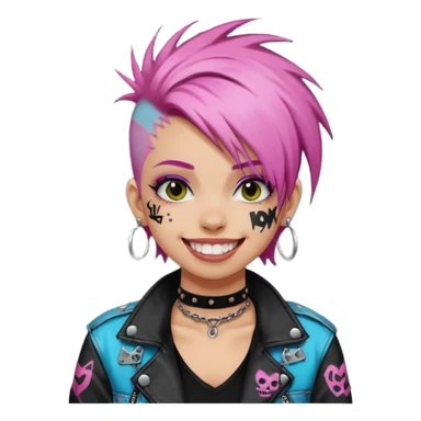 a punk girl with dyed hair and wear a punk graffiti jacket with black choker grin playfully  sticker