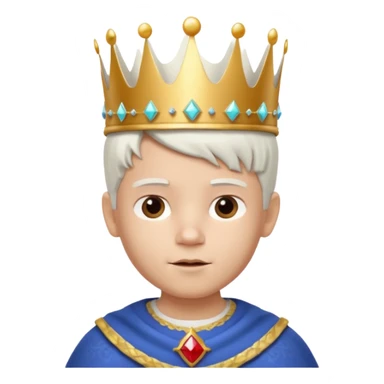 Royal latin Kid boy with wery fancy 3d crown head 3d style only face half rotate head white hair 3d face in rotate sticker