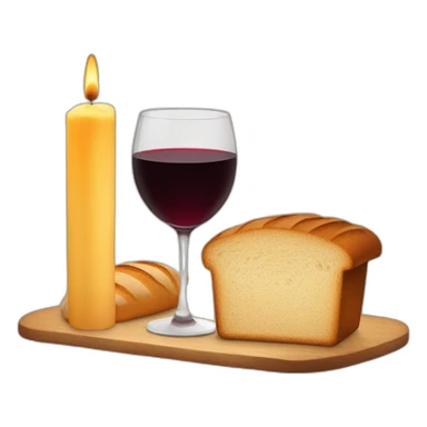 2 candles, a cup of red wine and a loaf of bread sticker