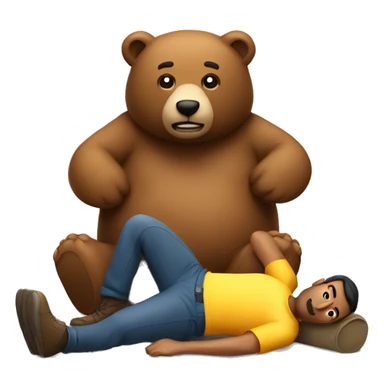 A man lying flat on the ground with a bear sitting on top of him sticker