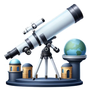 An icon featuring visible planets, distant stars, and galaxies, an observatory with a giant telescope, set against a starry sky, symbolizing the study of astronomy and celestial exploration. Transparent background highlights the wonder of the universe. sticker
